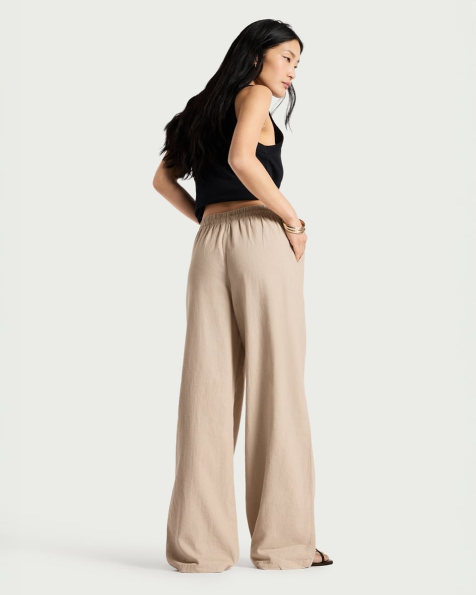 image 1 of F&F Linen Rich Wide Leg Drawstring Trousers in Stone