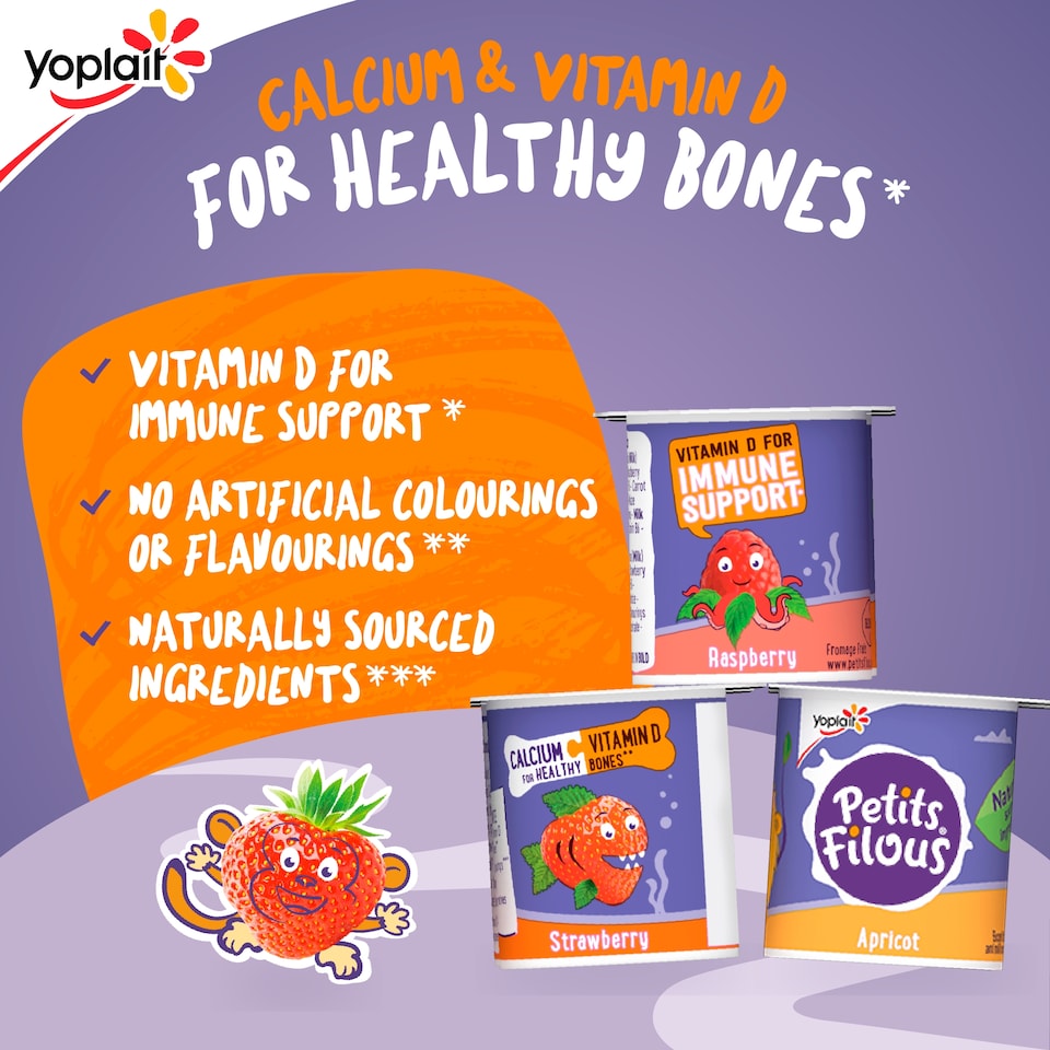 image 1 of Petits Filous Strawberry Raspberry & Apricot Kids Yoghurt Pots Multipack 18x47g