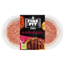 Tesco Fire Pit 10 Beef Burgers 920G