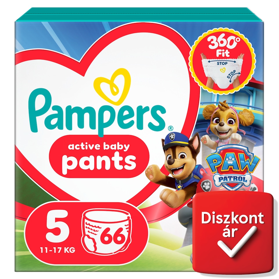 Pampers Active Baby Bugyipelenka Mancs Őrjárat Kiadás, Méret: 5, 66 db Pelenka, 11kg-17kg  1. kép