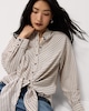 image 4 of F&F Striped Knot Front Shirt in Burgundy