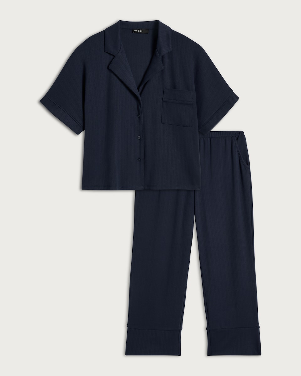image 1 of F&F Pointelle Pyjama Set in Navy
