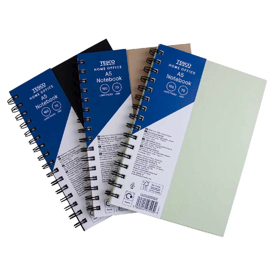 Tesco A5 Wiro Notebook 160 Pages Assorted