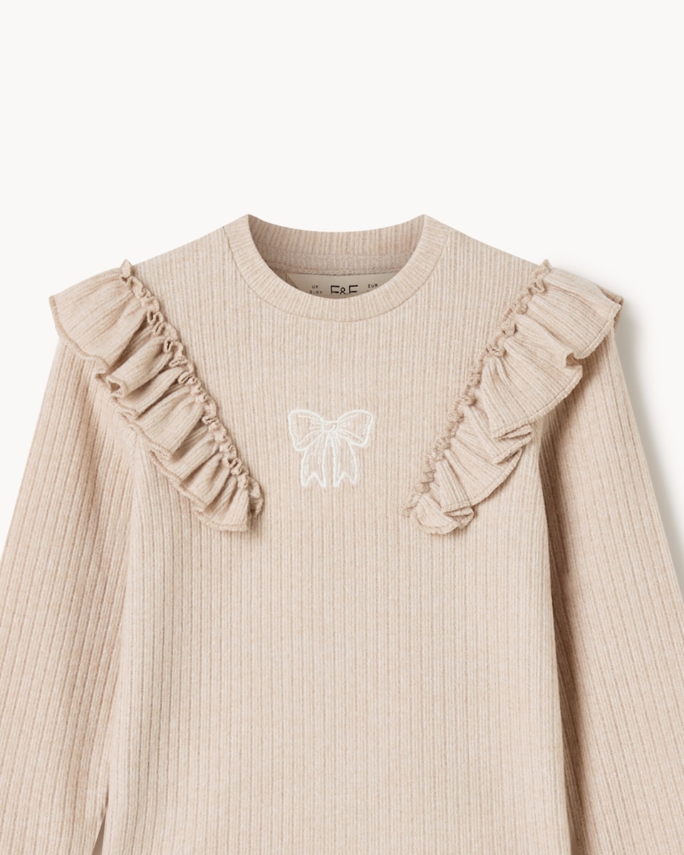 image 1 of F&F Girls Ribbed Top and Flared Leggings Set in Tan