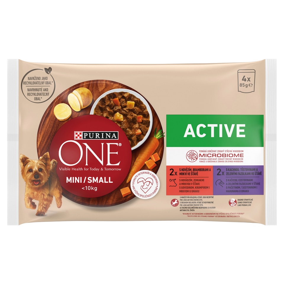 obrázok 1 z Purina ONE Mini Dog Active kapsičky pre psov hovädzie, kačica v šťave 4 × 85 g