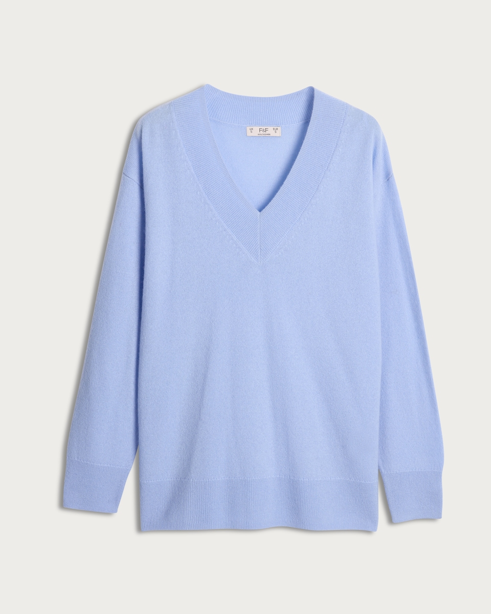 image 1 of F&F Premium Pure Cashmere V Neck Jumper in Blue