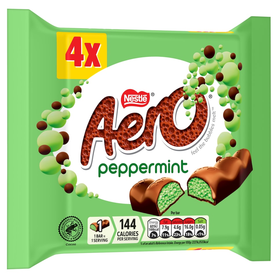 image 1 of Aero Bubbly Peppermint Mint Chocolate Bar Multipack 27g 4 Pack