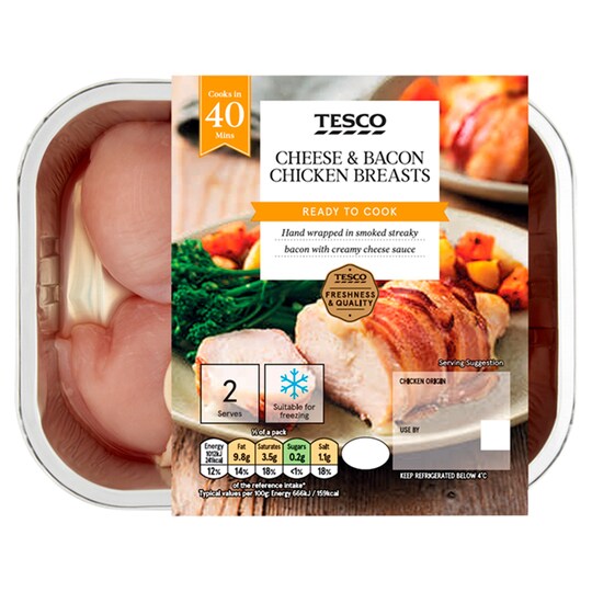 Tesco 2 Chicken Breast Wrapped With Bacon & Cheese 385G Tesco Groceries