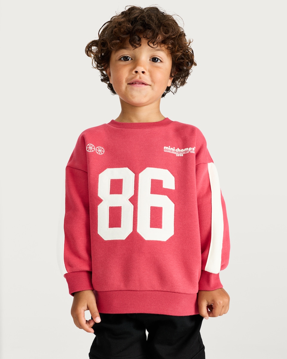image 1 of F&F Boys Cotton Rich Mini Champs 86 Sweatshirt in Red