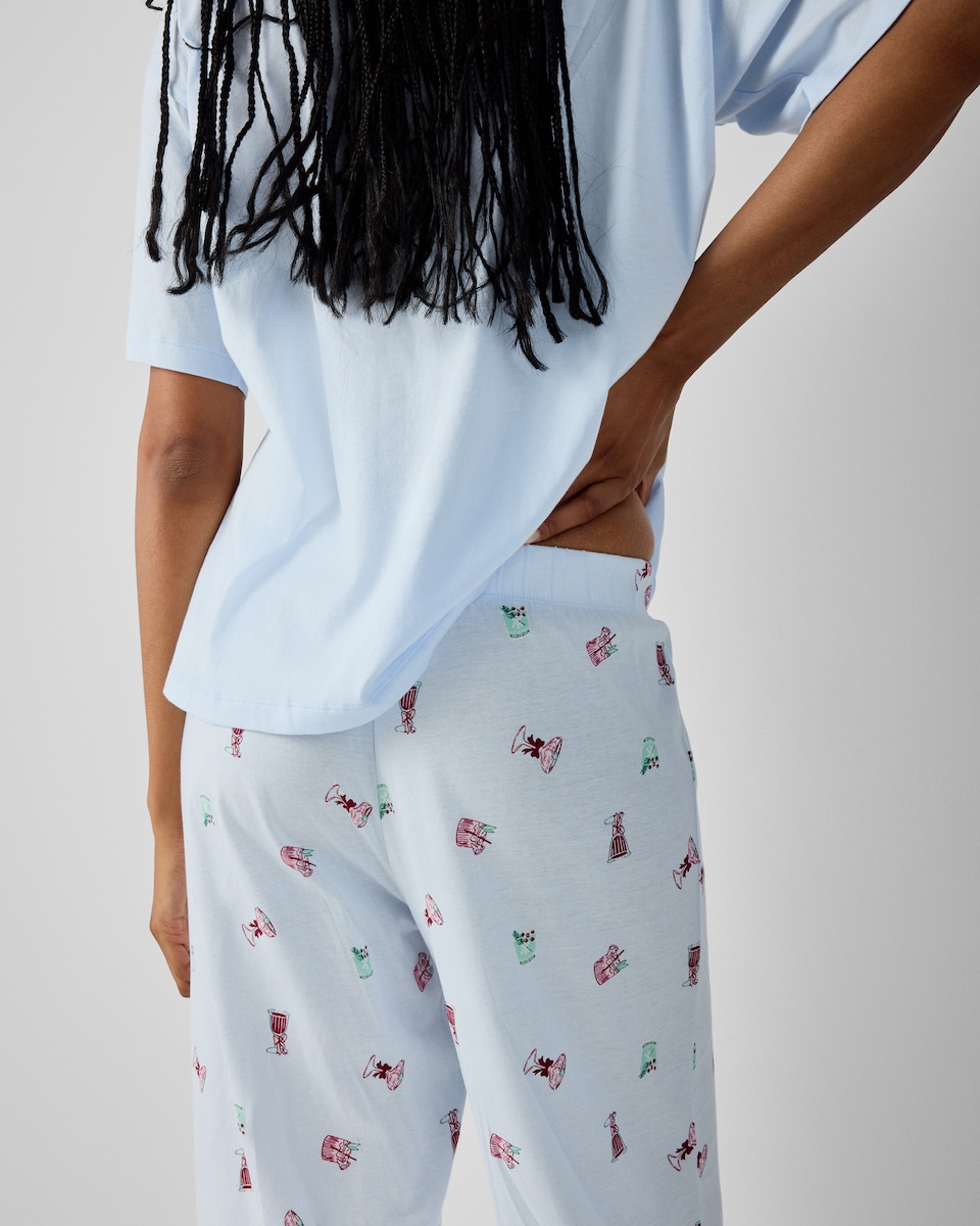 image 1 of F&F Pure Cotton Cocktail Print Pyjama Bottoms in Blue