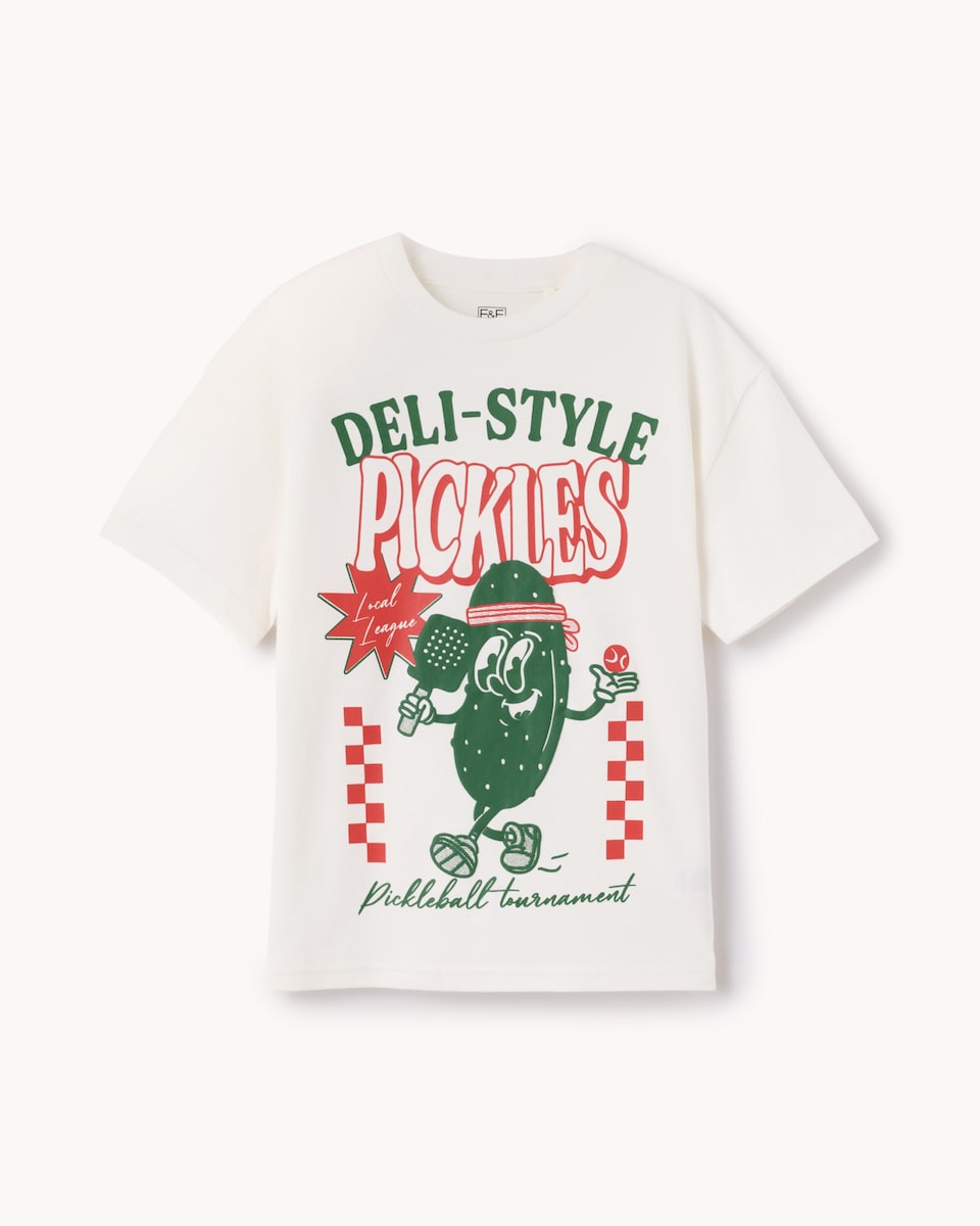 image 1 of F&F Boys Pure Cotton Pickle T-Shirt in Cream