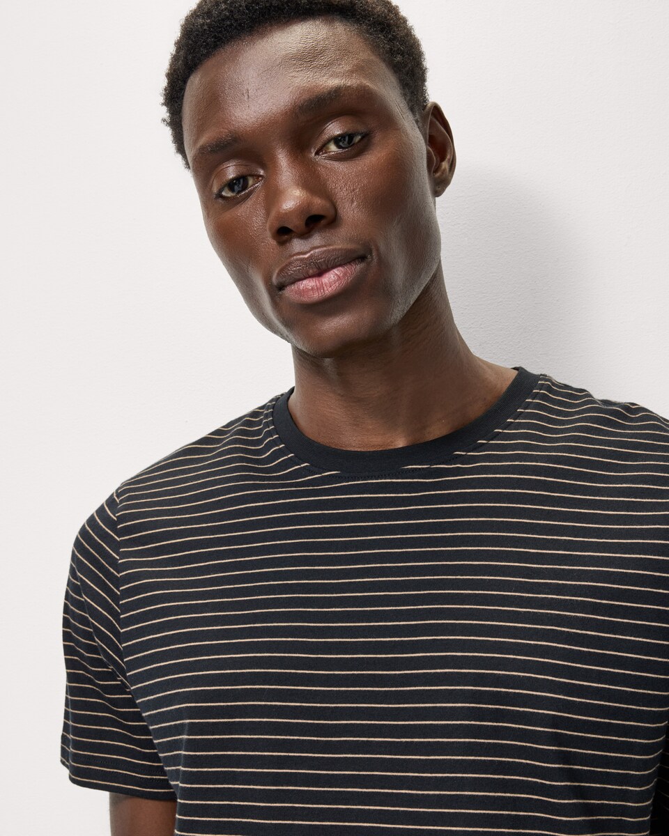 image 1 of F&F Pure Cotton Striped T-Shirt in Black