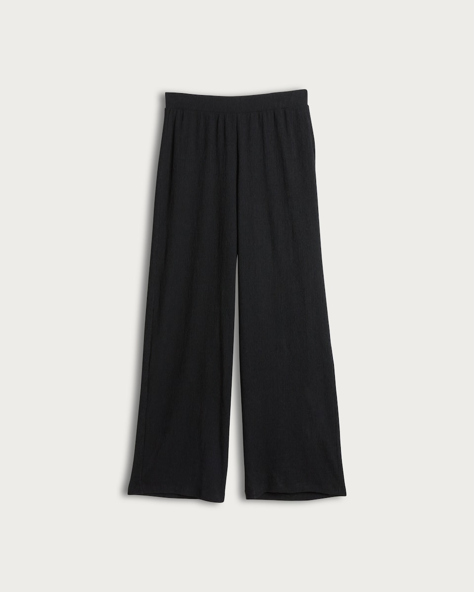 image 1 of F&F Crinkle Wide Leg Co-ord Trousers in Black