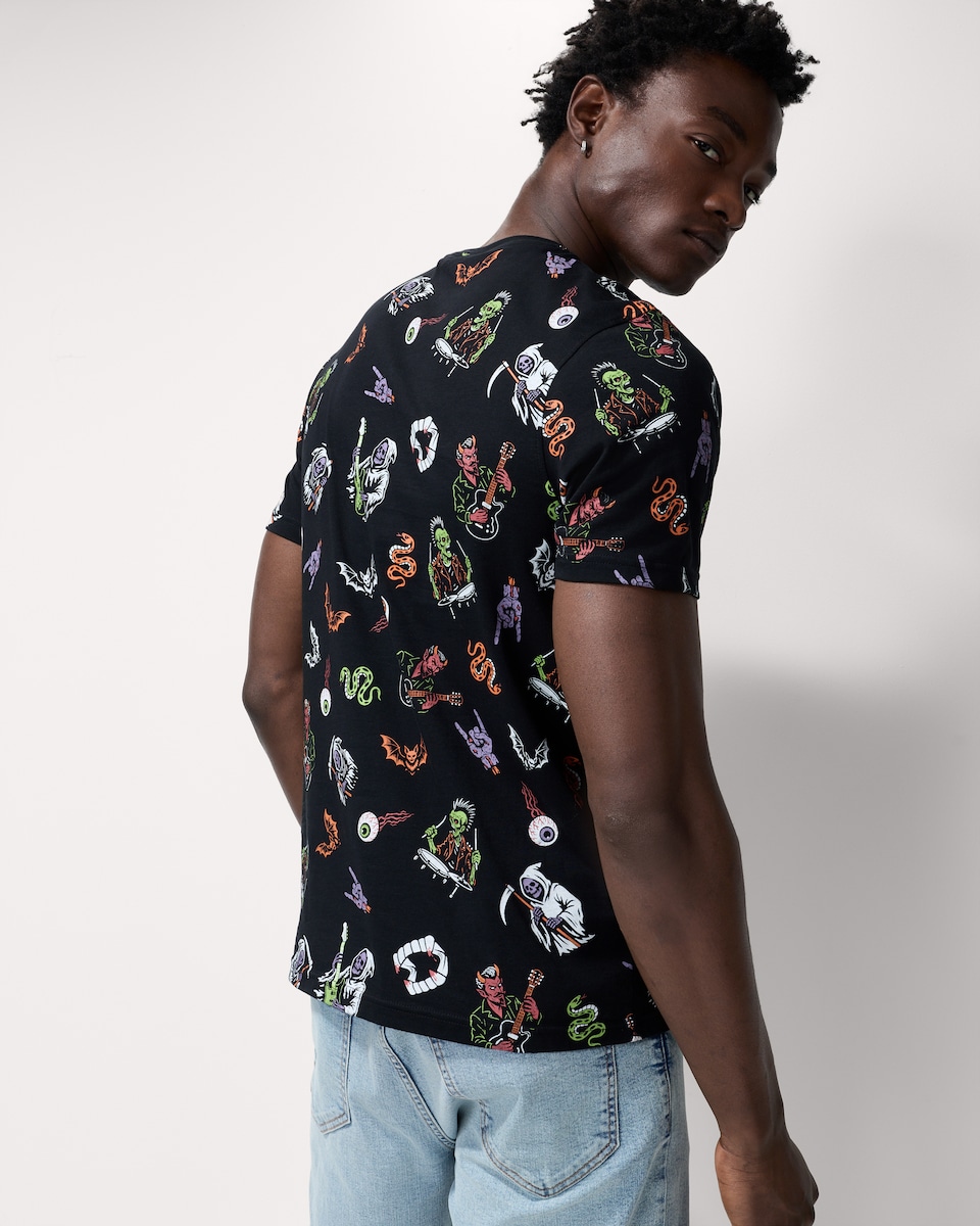 image 1 of F&F Pure Cotton Halloween Printed T-Shirt in Black