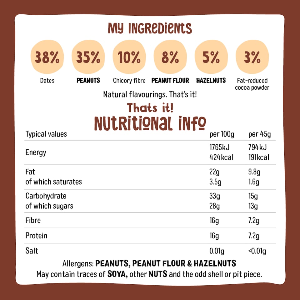 image 1 of Nakd Protein Bars - Cocoa Hazelnut 3 x 45g
