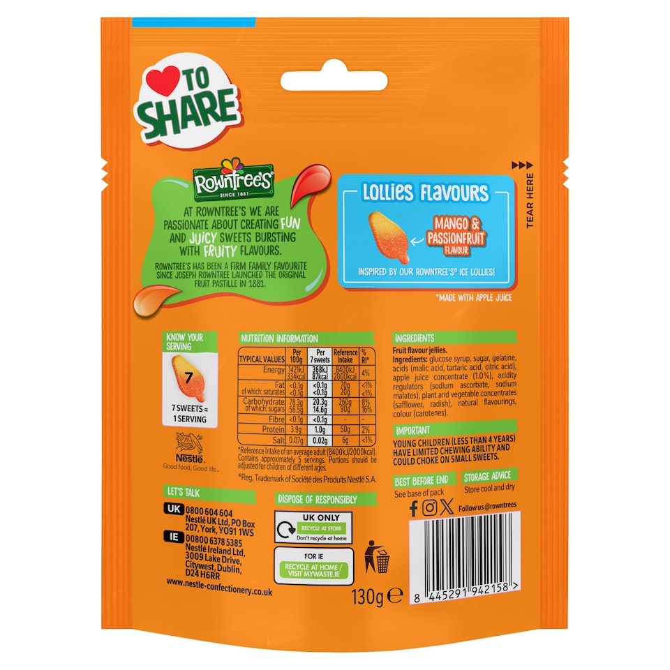 image 1 of Rowntree's Mango Flavour Lollies Sweets 130g