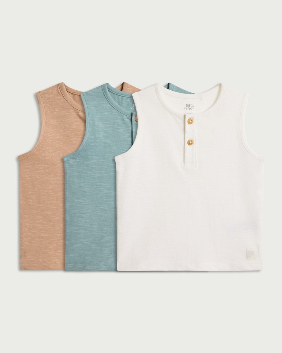 image 1 of F&F Baby 3-Pack Pure Cotton Button Vests in Tan