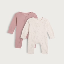 F&F Baby 2-Pack Cotton Rich Ribbed Sleepsuits in Pink