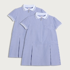 F&F School Girls 2-Pack Gingham Short Sleeved Dresses in Navy