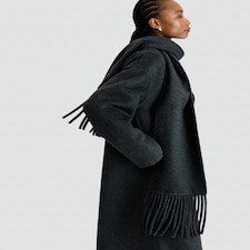 F&F Wool Blend Fringed Scarf Formal Coat in Grey