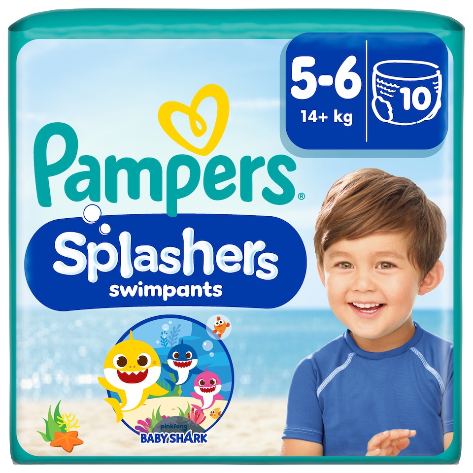 image 1 of Pampers Splasher Baby Shark Size 5-6 Swim Nappies 10 Pack