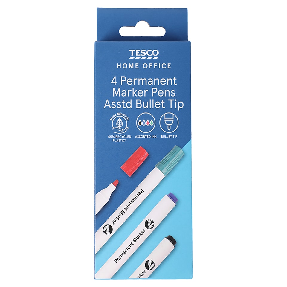 image 1 of Tesco Permanent Markers Asstd 4 Pack