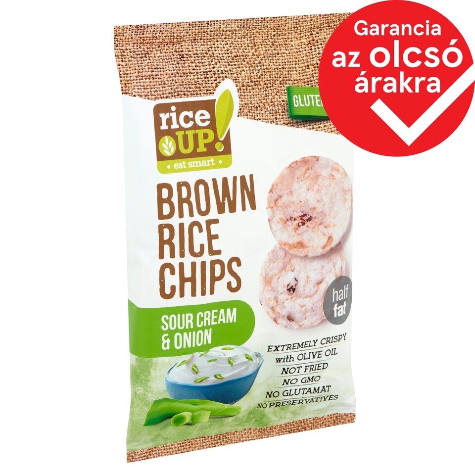 RiceUp! Eat Smart teljes kiőrlésű barna rizs chips hagymás-tejfölös ízesítéssel 60 g