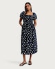 image 1 of F&F Floral Print Puff Sleeved Midi Dress in Navy