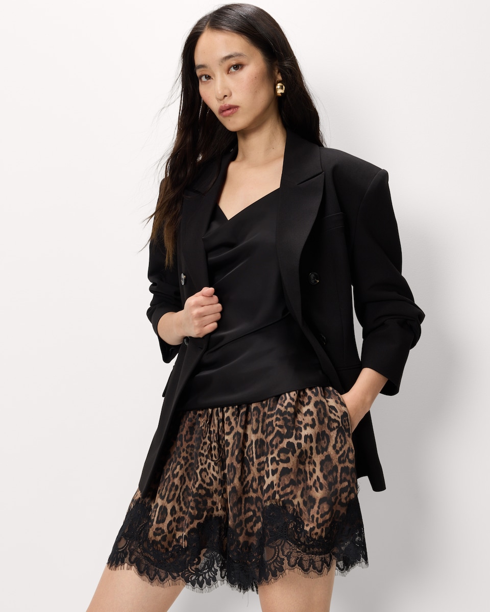 image 1 of F&F Satin Leopard Print Lace Trim Shorts in Multi Brown
