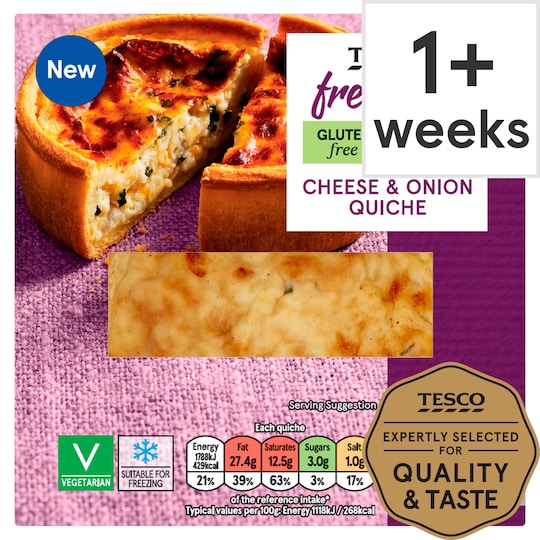 Tesco Free From Cheese & Onion Quiche 160G Tesco Groceries