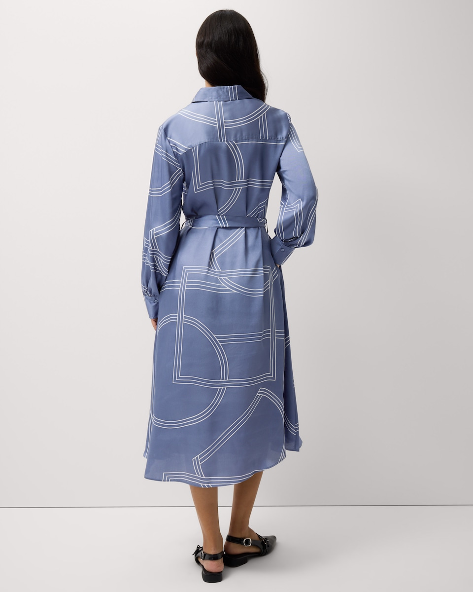 image 1 of F&F Abstract Print Shirt Midi Dress in Blue