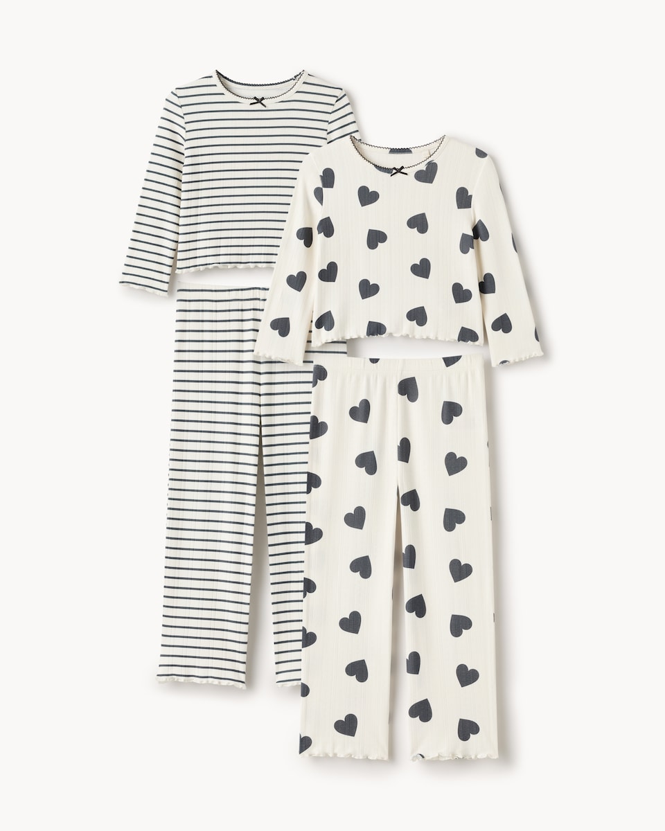 image 1 of F&F Girls 2-Pack Pointelle Printed Pyjama Sets in Multi