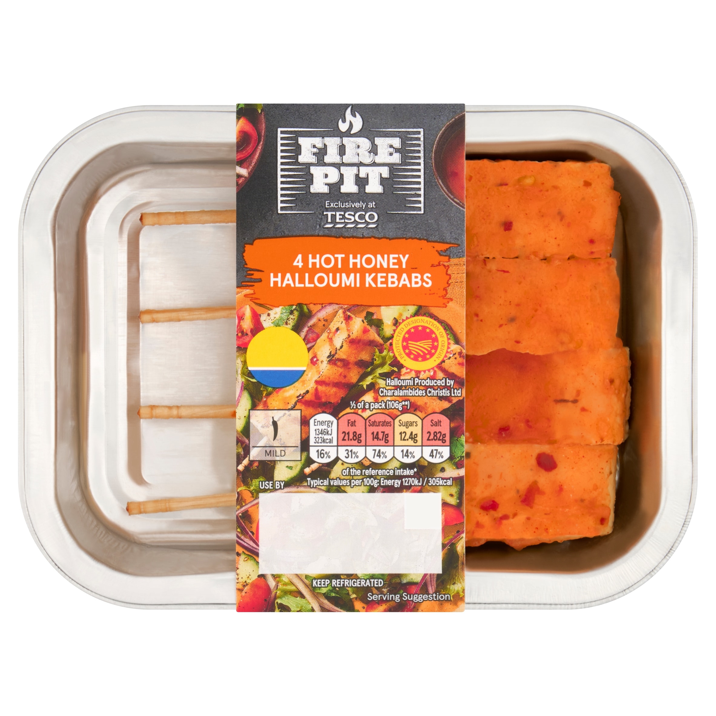 Firepit Tesco 4 Hot Honey Halloumi Kebabs 225g