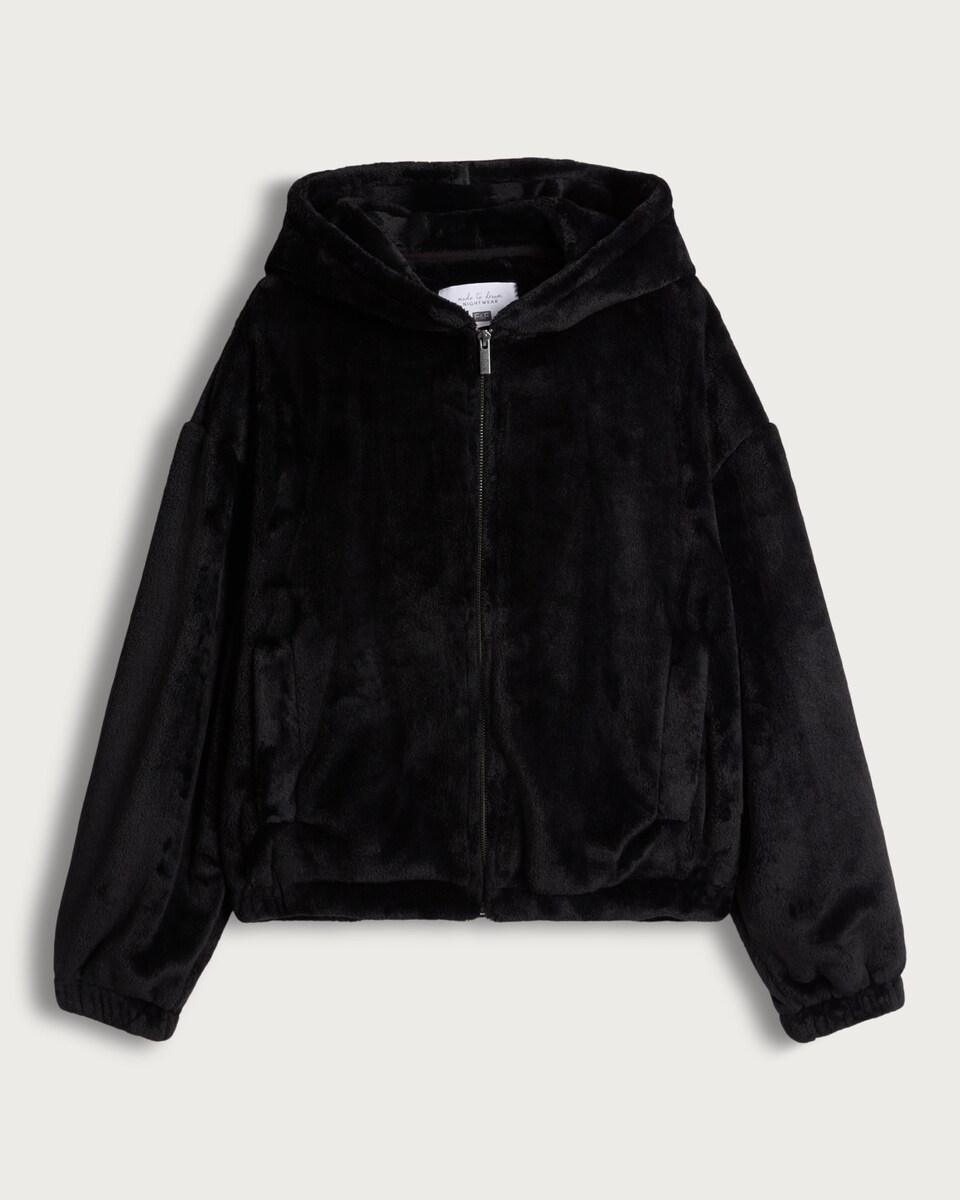 image 1 of F&F Fleece Zip Up Pyjama Hoodie in Black