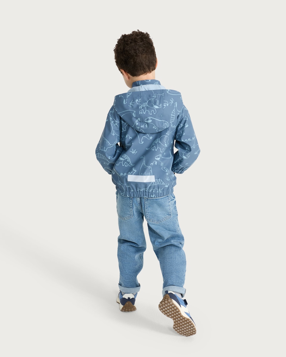 image 1 of F&F Boys Dinosaur Print Hooded Jacket in Blue