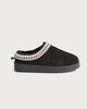 image 1 of F&F Girls Woven Trim Faux Fur Lined Chunky Slippers in Black