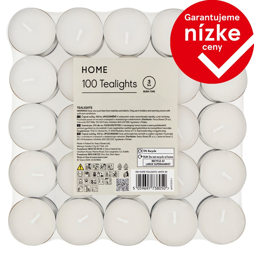 F&F Home White čajové sviečky 100 ks