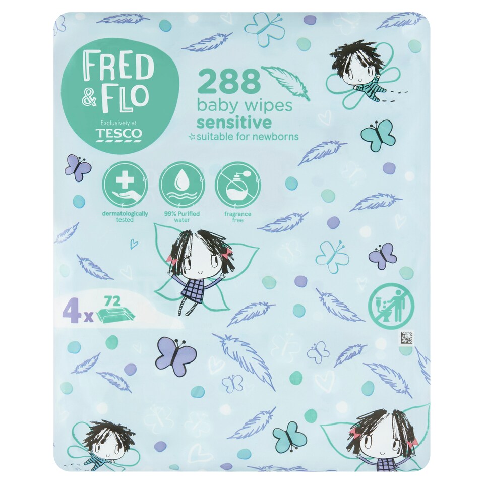obrázok 1 z Fred & Flo Detské vlhčené obrúsky pre citlivú pokožku neparfumované 4 x 72 ks
