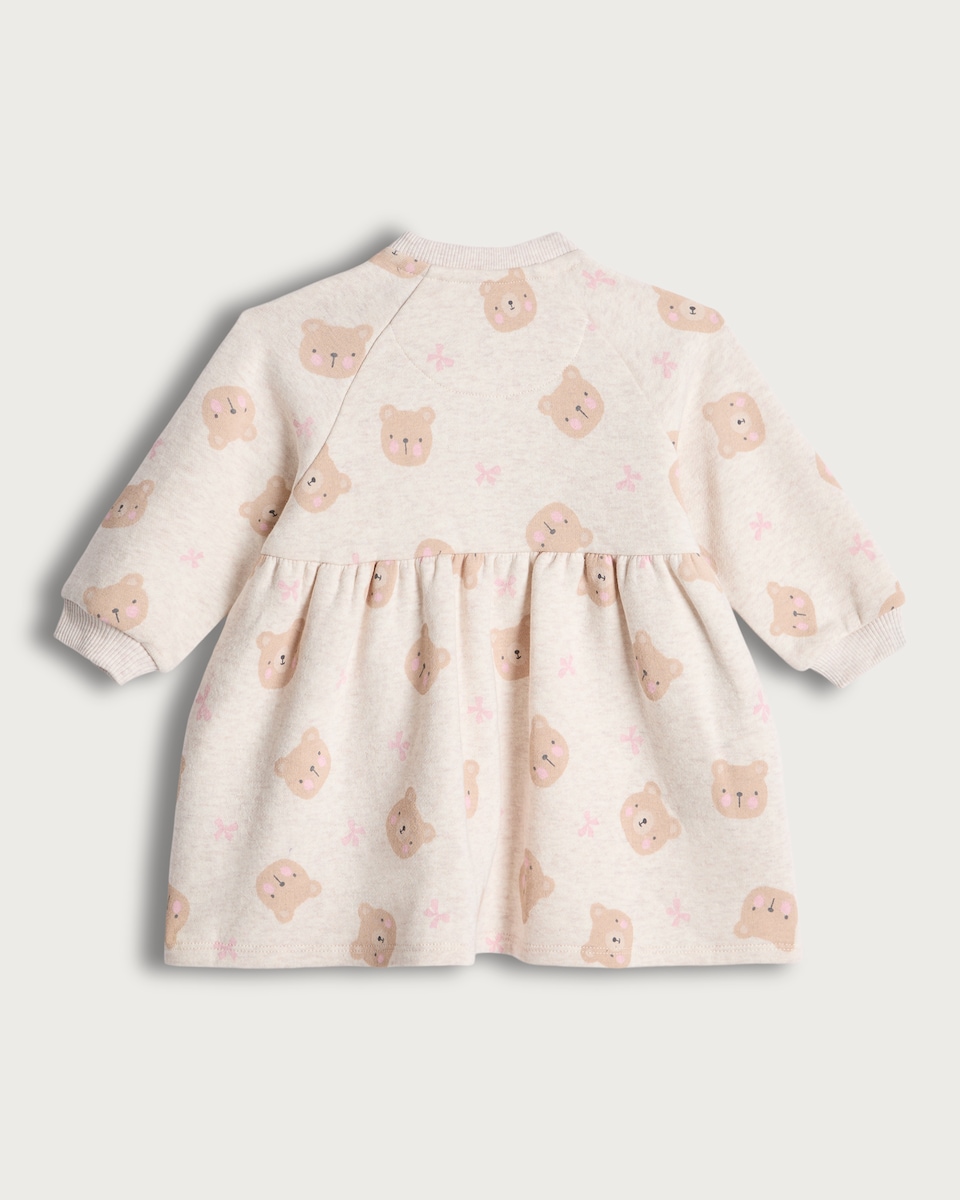 image 1 of F&F Baby Cotton Rich Teddy Bear Print Sweater Dress in Pink