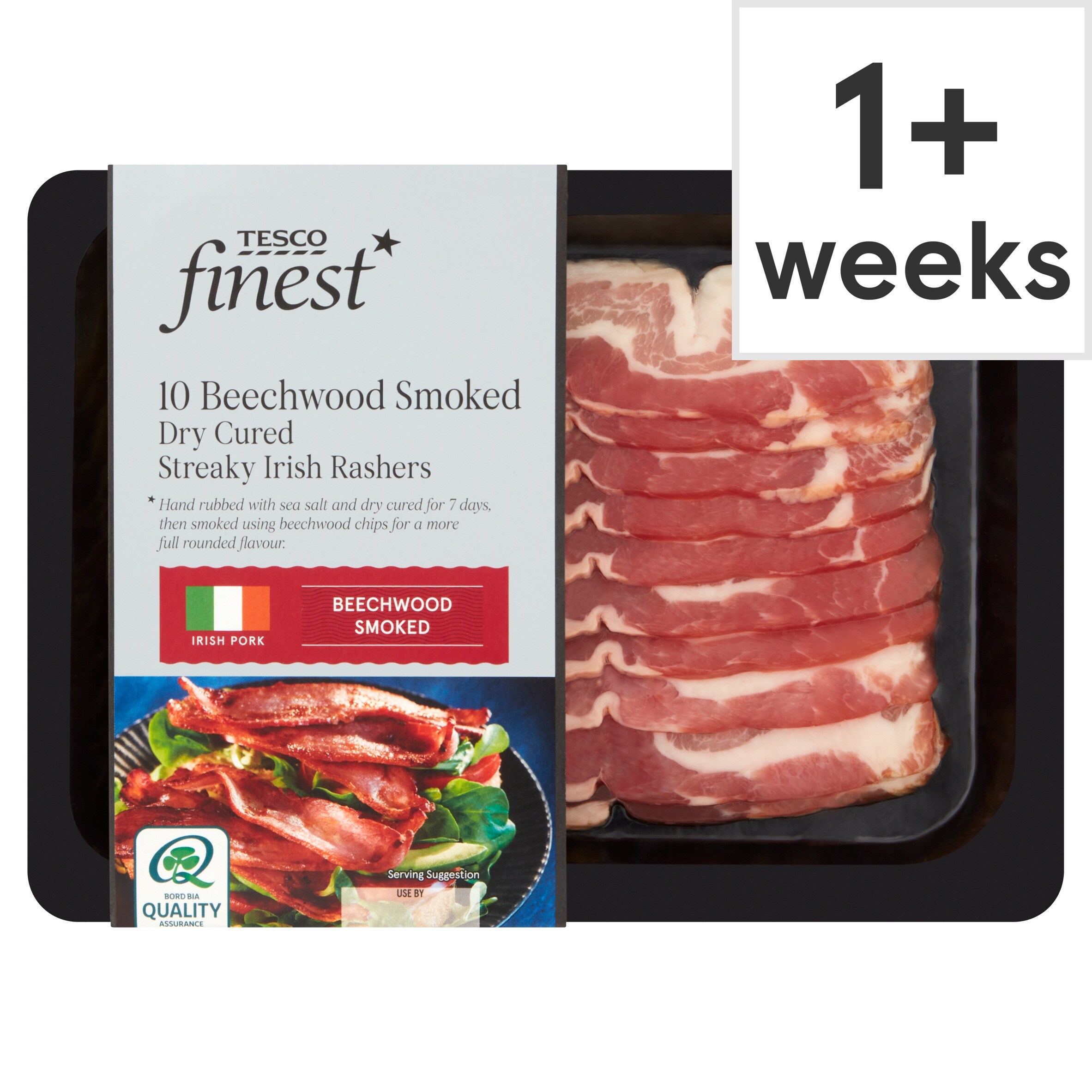 Streak Rashers Tesco Finest Beechwood Smoked Irish Streak Rashers 240G - Tesco Groceries