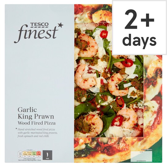 Tesco Finest Spicy Garlic King Prawn Pizza 450G Tesco Groceries