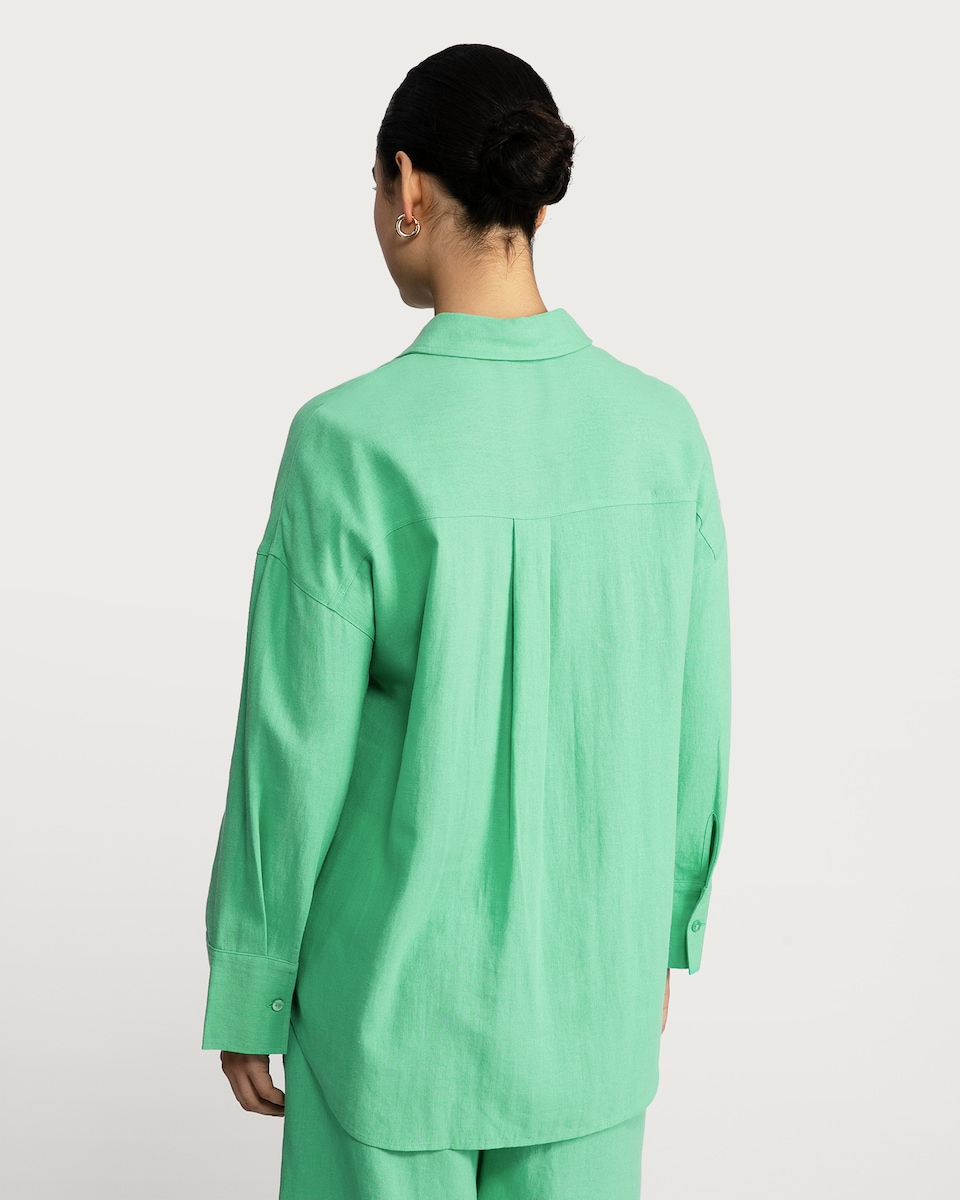 image 1 of F&F Oversized Button Up Shirt with Linen in Green