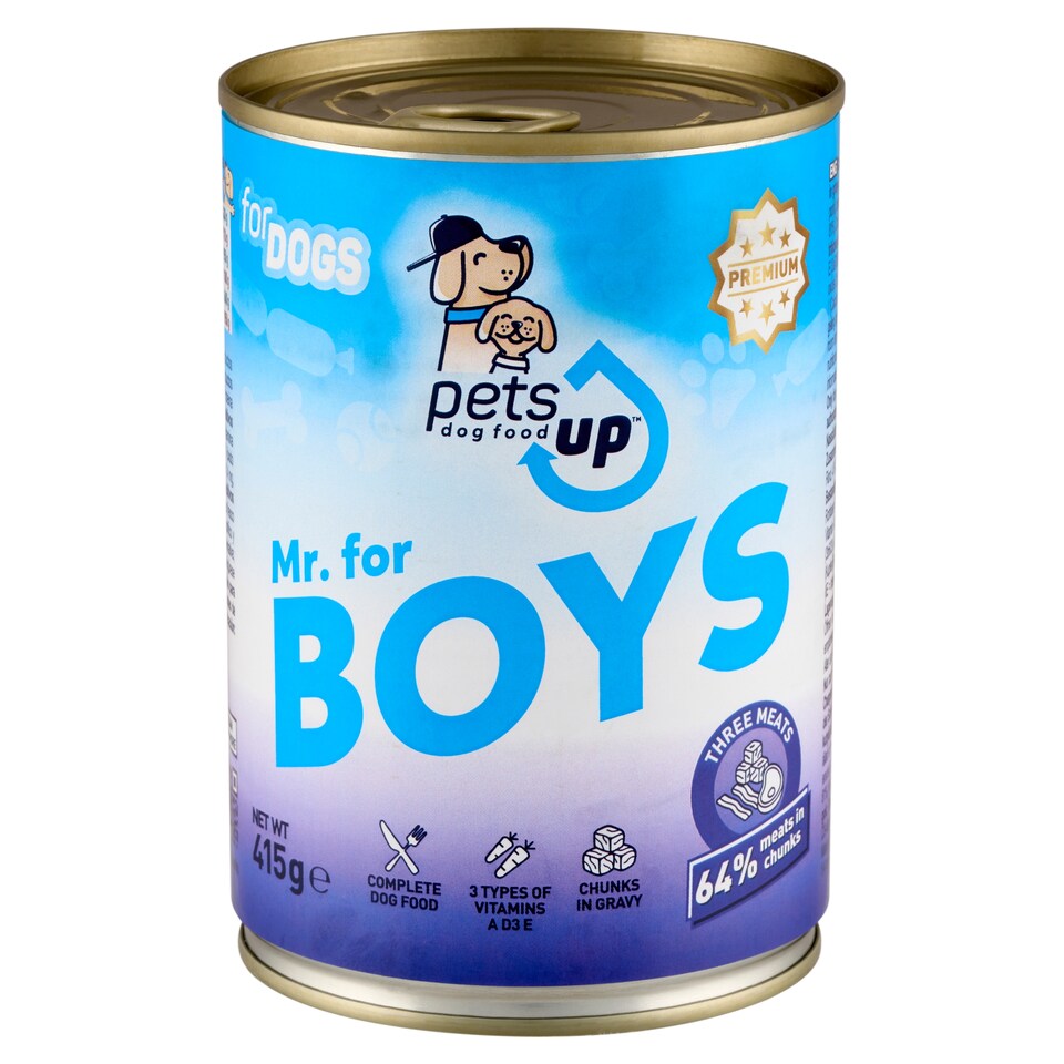 PetsUp Mr. for Boys állateledel felnőtt kutyáknak baromfival, marhával és sertéssel, szószban 415 g   1. kép