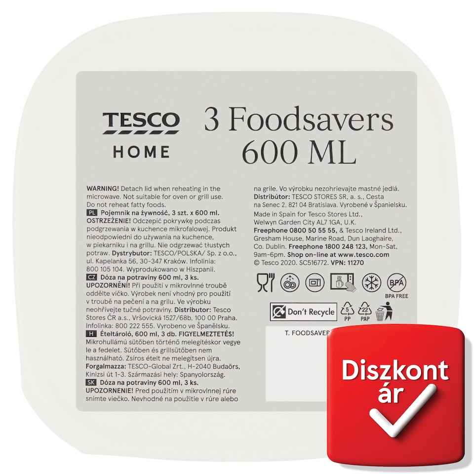 Tesco Home Foodsavers 600 ml 3 pcs