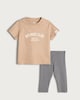 image 1 of F&F Baby 2-Piece Pure Cotton Big Hugs Club T-Shirt and Leggings Set in Tan