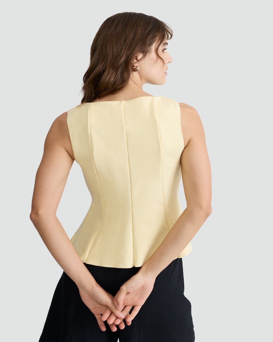 image 1 of F&F Pleated Sleeveless Peplum Top in Yellow