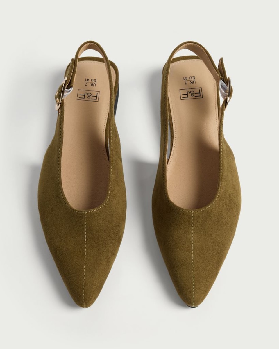 image 1 of F&F Pointed Toe Slingback Shoes in Olive