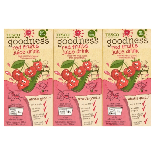 Tesco Goodness Red Berries 3X200ml Tesco Groceries