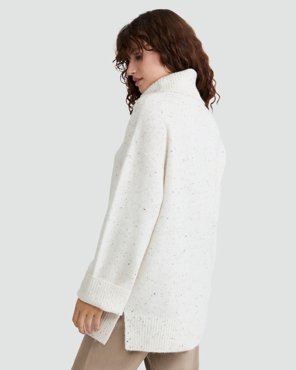 image 1 of F&F Knitted Nep Roll Neck Tunic with Wool in Cream