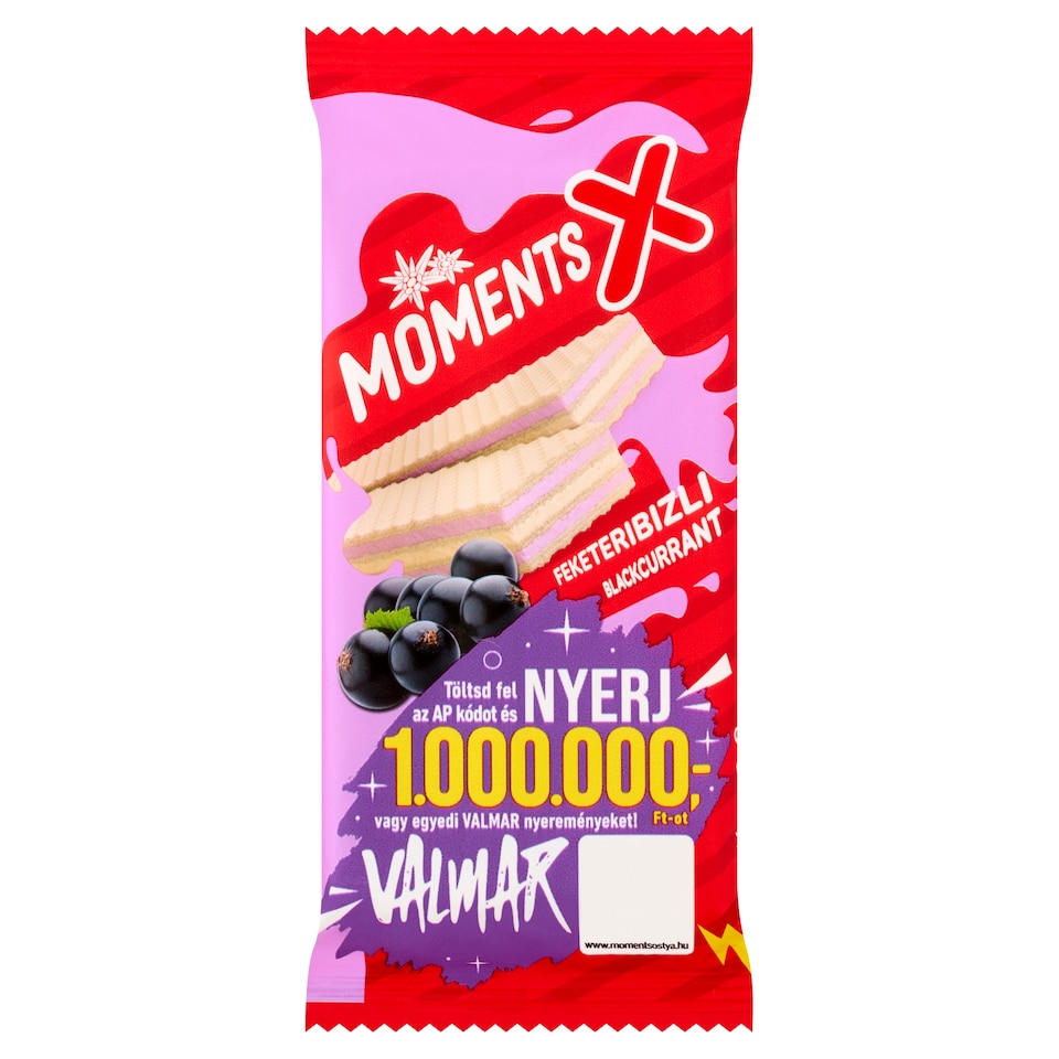 Moments X feketeribizlis és tejes krémmel töltött ostyaszelet 42 g   1. kép